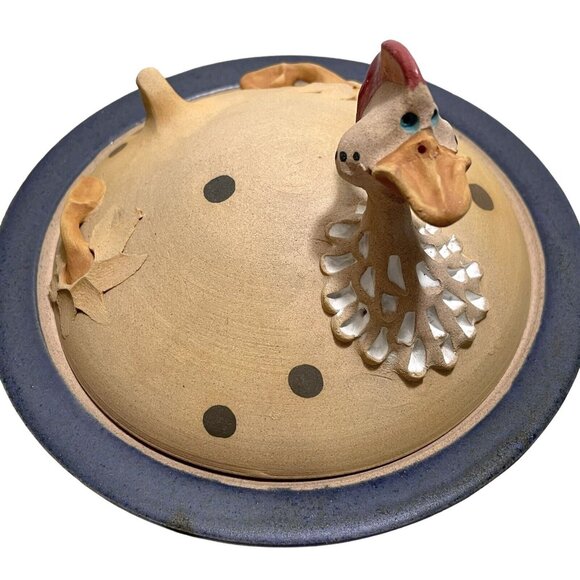 Vintage 1990s Signed Diane Marier Nesting Hen Studio Art Pottery Lidded Bowl - Picture 2 of 12